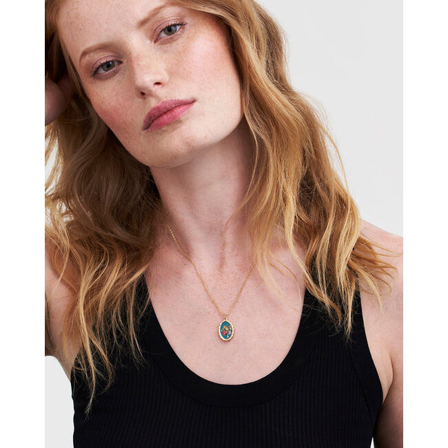 Fable England Gold Roses Vintage Framed Necklace