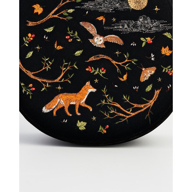 Fable England Fox and Owl Embroidered Black Top Handle Saddle Bag