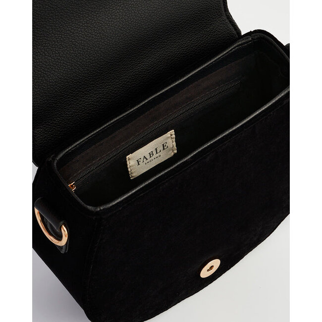 Fable England Fox and Owl Embroidered Black Top Handle Saddle Bag