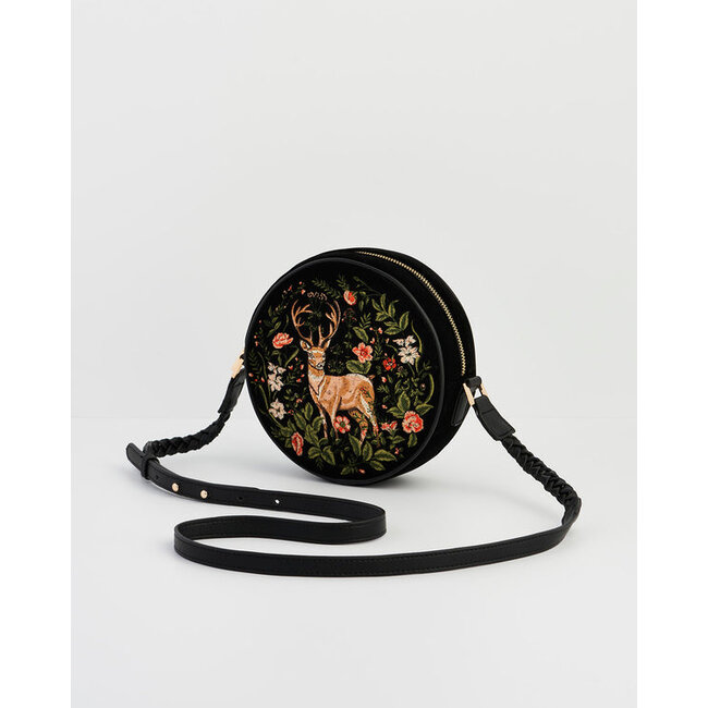 Fable England Aurora Fawn Embroidered Black Circle Bag