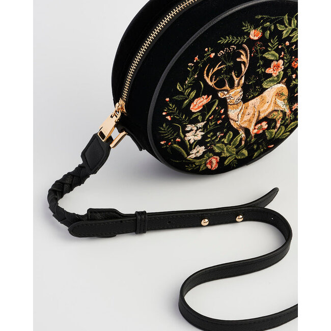 Fable England Aurora Fawn Embroidered Black Circle Bag
