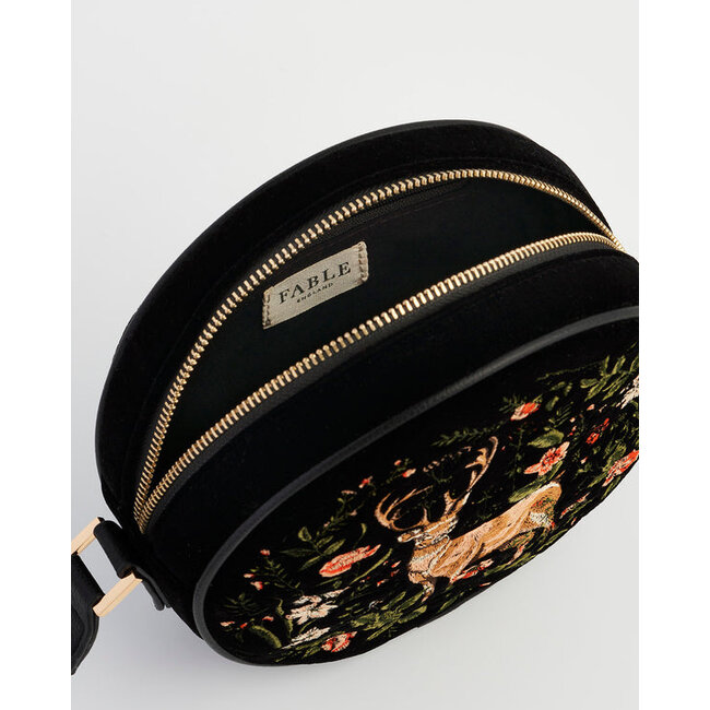Fable England Aurora Fawn Embroidered Black Circle Bag