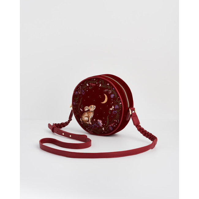Fable England Star Gazing Rabbit Red Embroidered Circle Bag