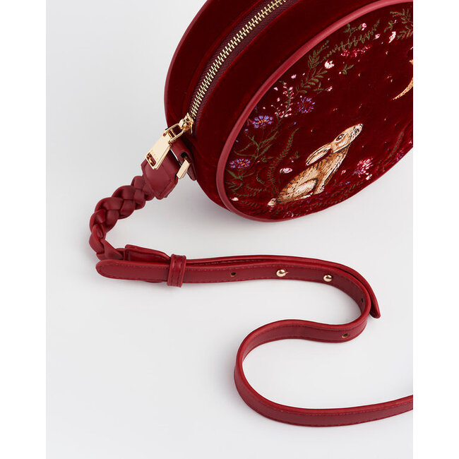 Fable England Star Gazing Rabbit Red Embroidered Circle Bag