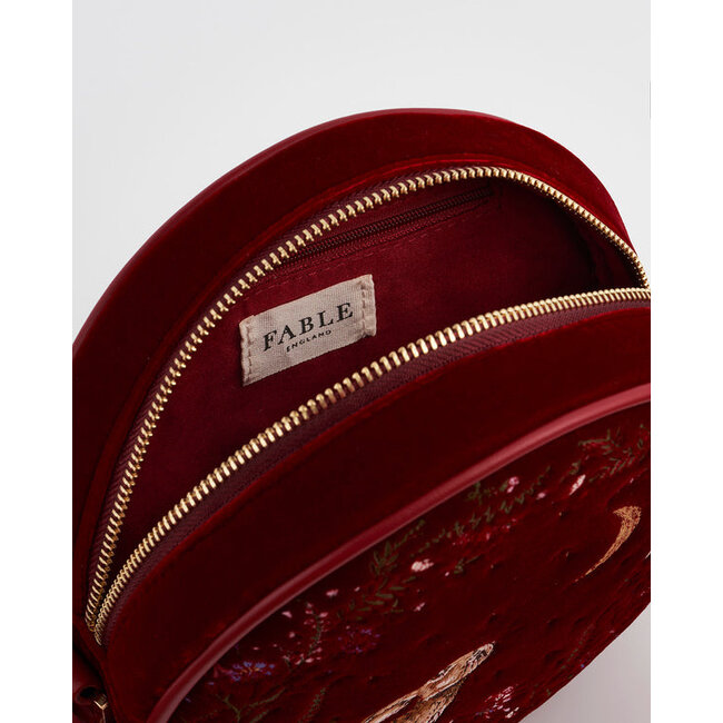 Fable England Star Gazing Rabbit Red Embroidered Circle Bag