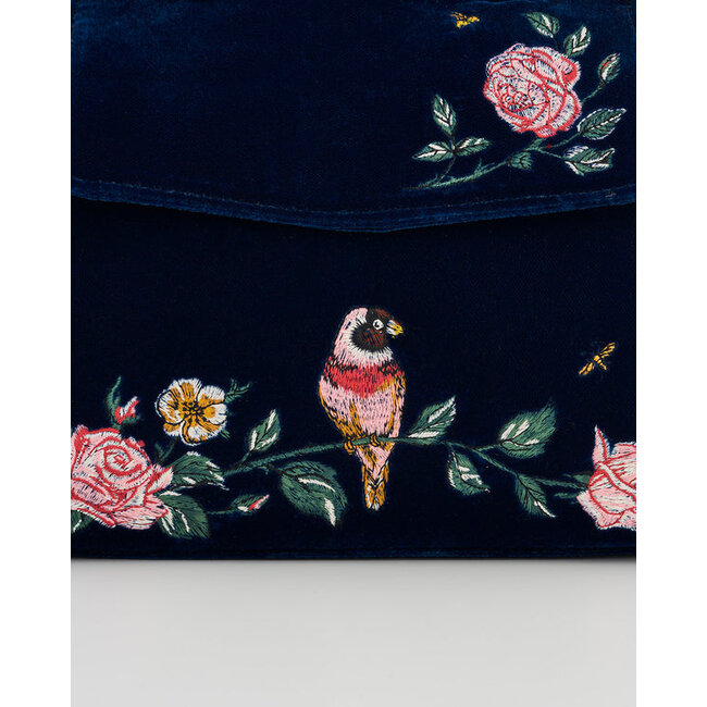 Fable England Rosy Posy Embroidered Blue Mini Top Handle Tote