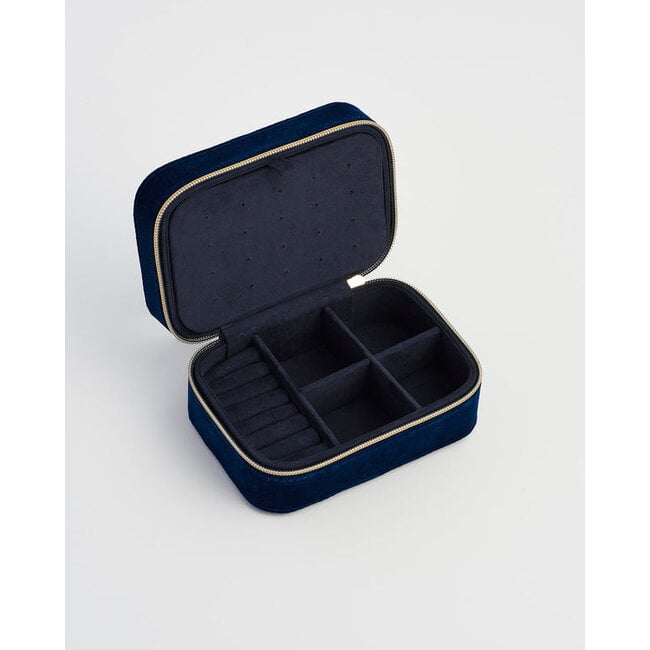 Fable England Rosy Posy Embroidered Blue Large Jewellery Box