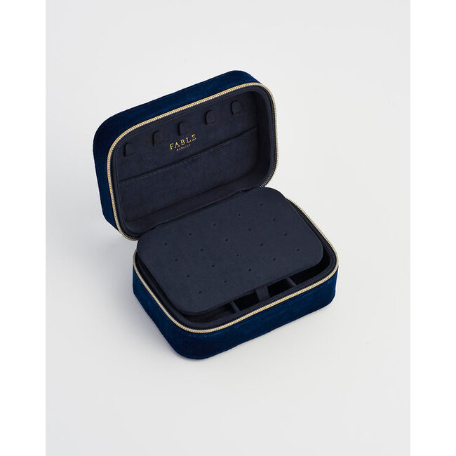 Fable England Rosy Posy Embroidered Blue Large Jewellery Box