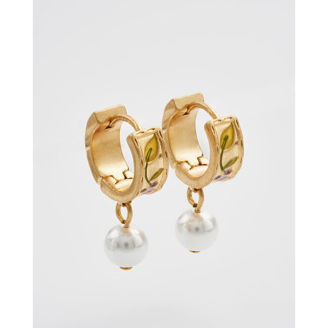 Fable England Blackberry Bramble Pearl Drop Gold Huggie Earrings