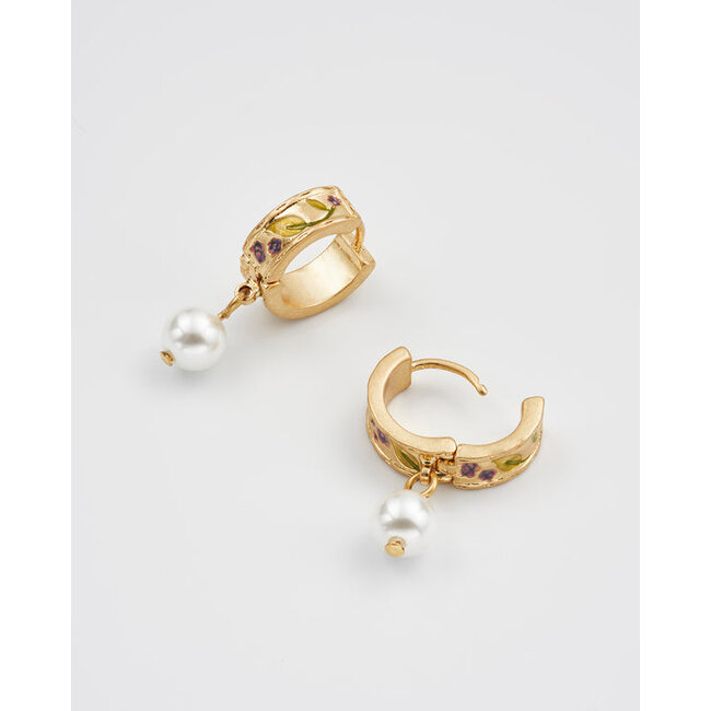 Fable England Blackberry Bramble Pearl Drop Gold Huggie Earrings