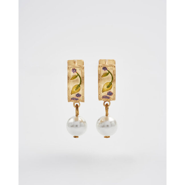 Fable England Blackberry Bramble Pearl Drop Gold Huggie Earrings