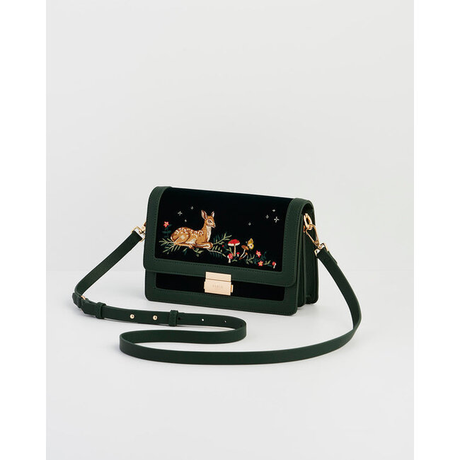 Fable England Fawn Embroidered Green Crossbody Bag