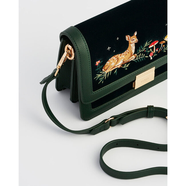 Fable England Fawn Embroidered Green Crossbody Bag