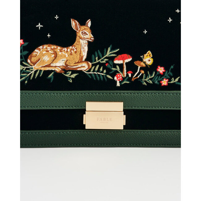 Fable England Fawn Embroidered Green Crossbody Bag