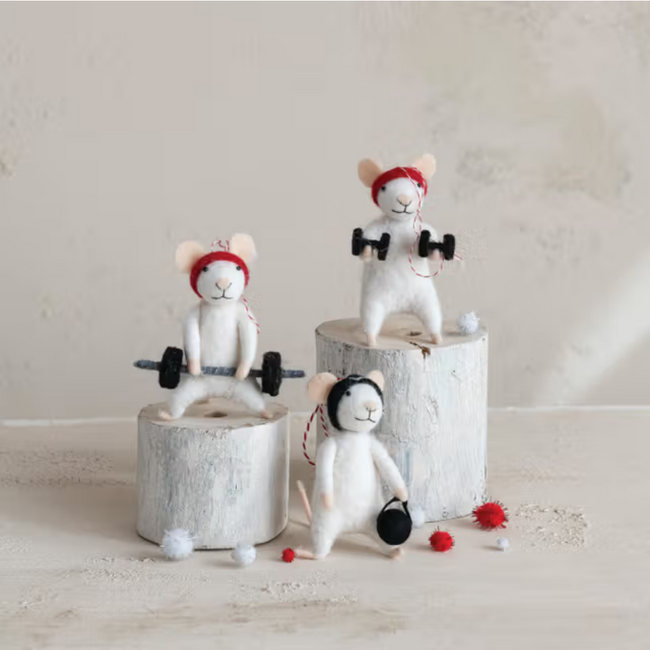 Wool Felt Workout Mouse Ornament (more designs)