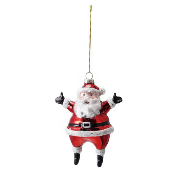 Glass Santa Ornament with Glitter, Red & White
