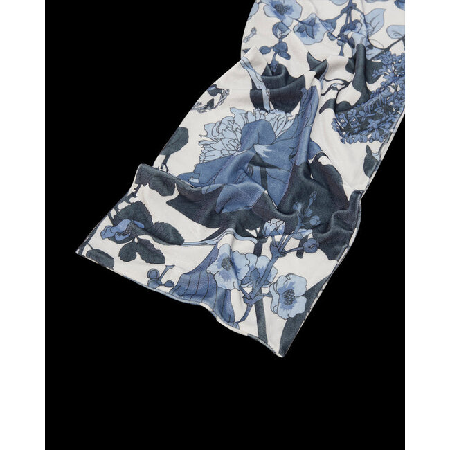 Fable England Deco Blooms Blue Tonal Velvet Scarf