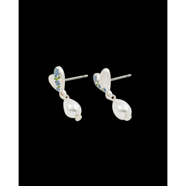 Fable England Forget Me Not Heart & Pearl Silver Earrings