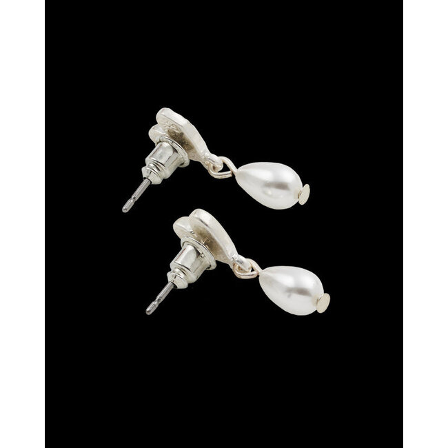 Fable England Forget Me Not Heart & Pearl Silver Earrings