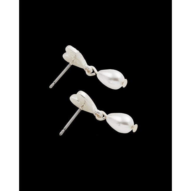 Fable England Forget Me Not Heart & Pearl Silver Earrings