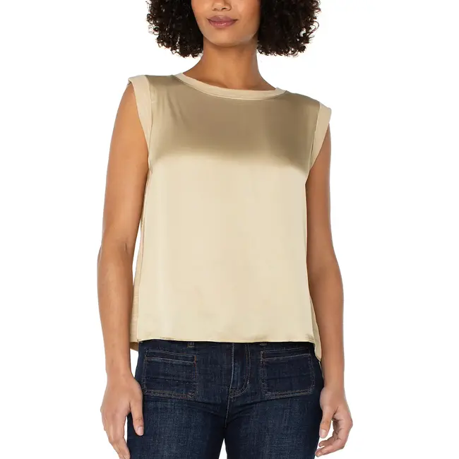 Liverpool Los Angeles Sleeveless Woven Knit Top in Pale Gold