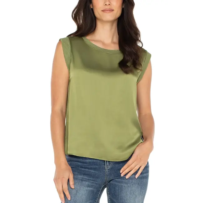 Liverpool Los Angeles Sleeveless Woven Knit Top in Artichoke
