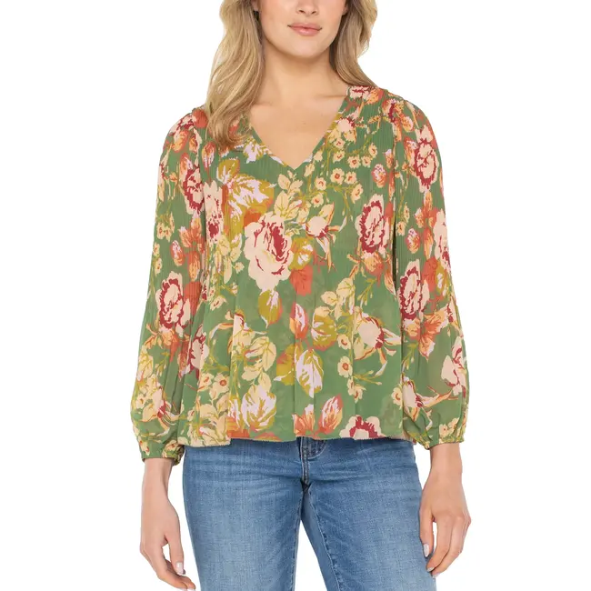 Liverpool Los Angeles V-Neck Pleated Top