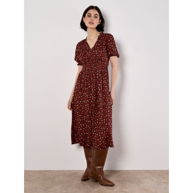 Apricot Ditsy Smocked Waist Tea Dress (More Colours)