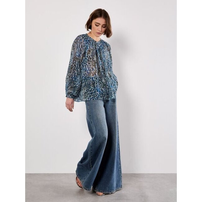 Apricot Feather Patchwork Chiffon Top