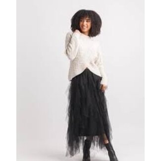 Papillon Cable Knit Crossover Sweater in Oatmeal