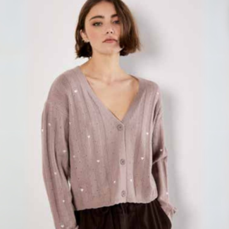 Apricot Embroidered Hearts Pointele Cardigan