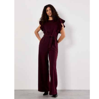 Apricot Ruffle Sleeve Pleat Detail Jumpsuit