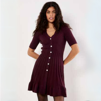 Apricot Ribbed Fit And Flare Dress