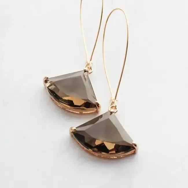 A Pocket of Posies Art Deco Earrings - Large Brown Glass