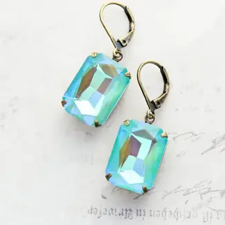 A Pocket of Posies Vintage Style Earrings - Aqua Glass