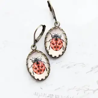 A Pocket of Posies Ladybug Earrings -  Clear Dome - Lady Bug Insect
