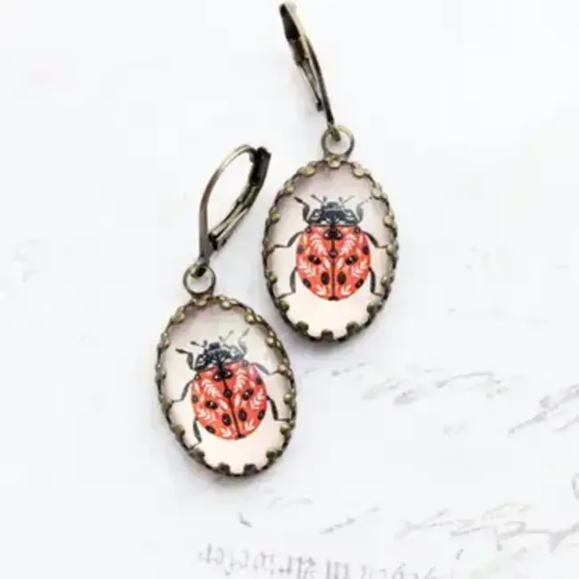 A Pocket of Posies Ladybug Earrings -  Clear Dome - Lady Bug Insect