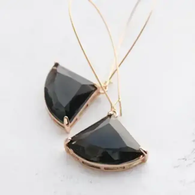 A Pocket of Posies Art Deco Earrings - Large Black Glass