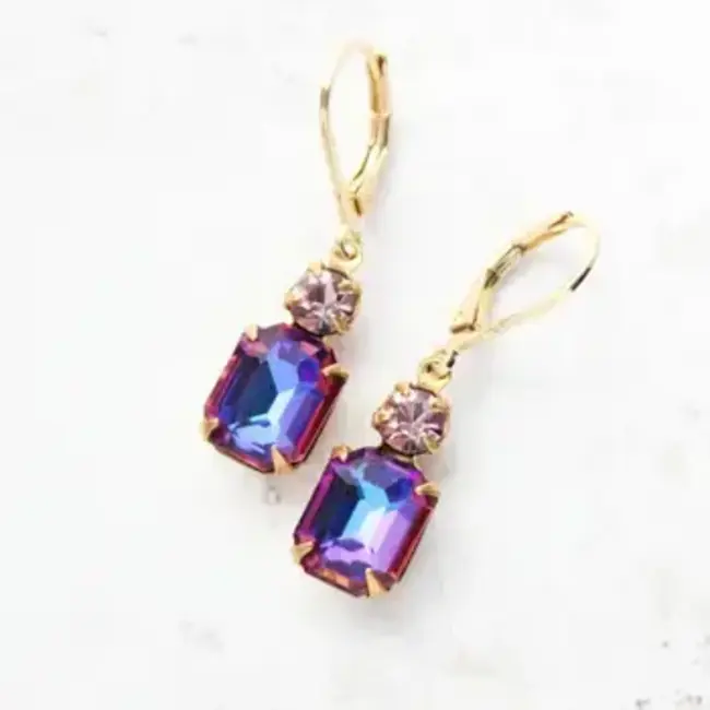 A Pocket of Posies Small Drop Earrings - Amethyst & Dark Aurora Purple Pink