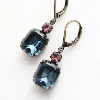 A Pocket of Posies Drop Earrings - Vintage Navy Glass
