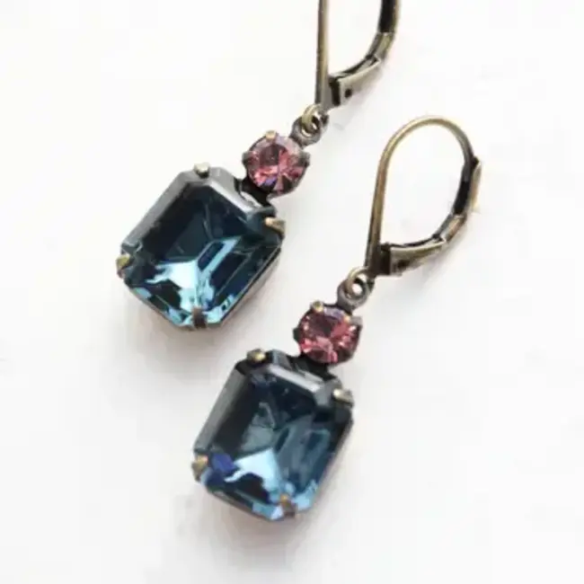 A Pocket of Posies Drop Earrings - Vintage Navy Glass