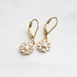 A Pocket of Posies Little Daisy Earrings - Glossy Gold and Opal Glass