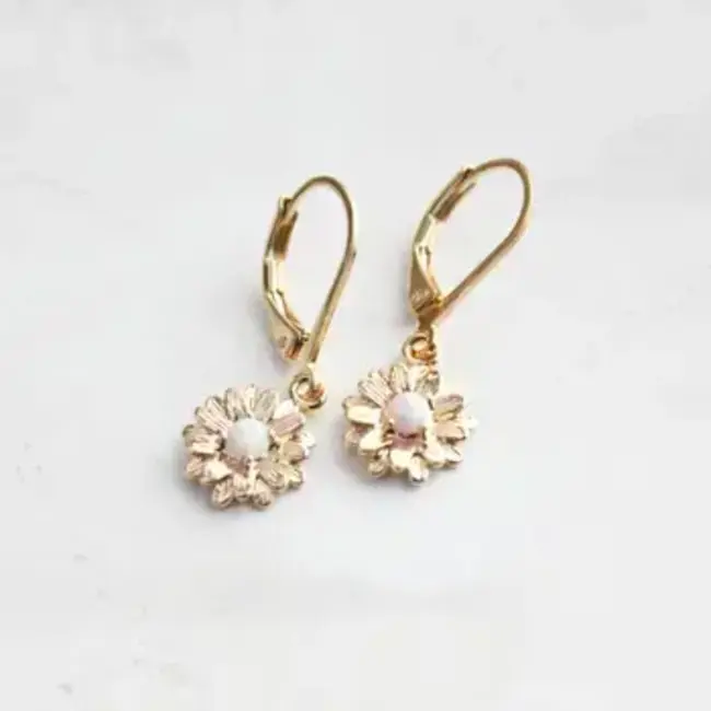 A Pocket of Posies Little Daisy Earrings - Glossy Gold and Opal Glass