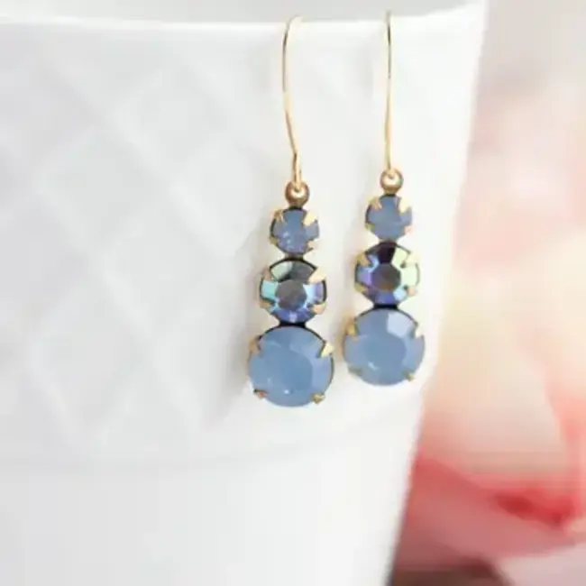 A Pocket of Posies Vintage Glass Earrings - Three Jewel - Shades of Blue