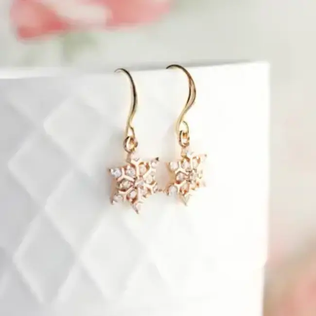 A Pocket of Posies Little Snowflake  Earrings - Glossy Gold and Sparkling Glass