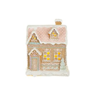 White/Pink Led Gingerbread House with Snowcapped Chimney
