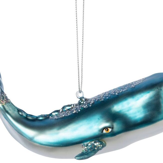 Glass Glittered Whale Ornament