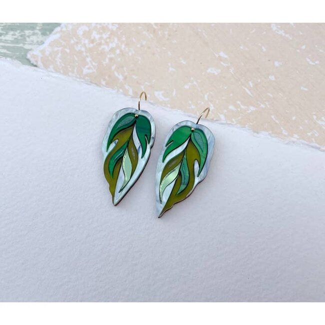 Rosa Pietsch Calathea Leaf Hook Earrings : Green Mix