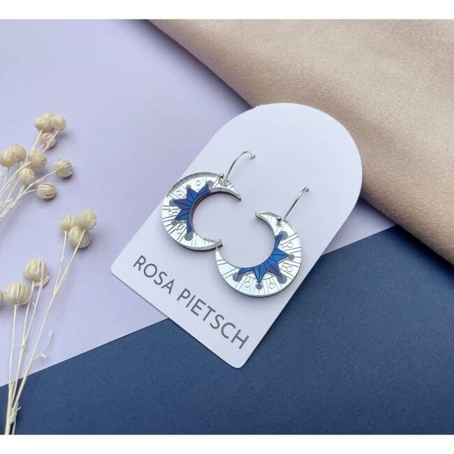 Rosa Pietsch Aurora Moon Drop Earrings - Silver & Cobalt Marble