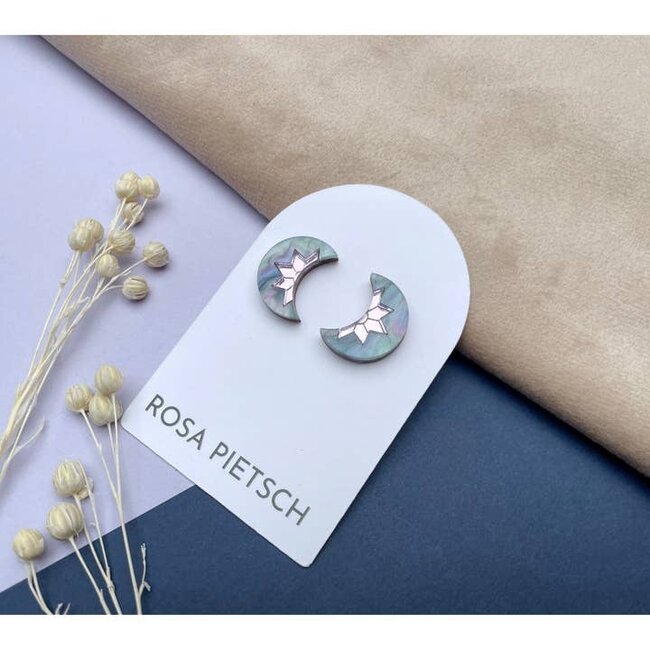 Rosa Pietsch Aurora Mini Moon Stud Earrings - Galaxy Blue & Purple